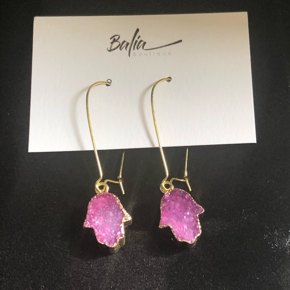 New Handmade Druzy Hamsa Hand Drop Earrings 💜 - Picture 7 of 10